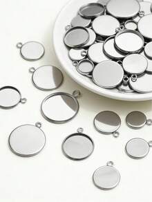 10 piezas de colgante de disco redondo de acero inoxidable, materiales para hacer joyas DIY para collares, dijes, suministros de artesanía con cuentas - Colgante de acero inoxidable para armar uno mismo - Ver 2