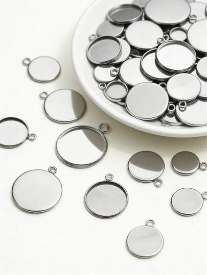 10pcs Stainless Steel Round Disc Pendant, DIY Jewelry Making Materials For Necklace, Charm, Beading Craft Supplies
