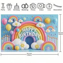 [Party Banner] 1-Piece Set Of Happy Birthday Rainbow Cloud Balloon Candle Colorful Backdrop Cloth, Suitable For Party Decorations, Garden, Home, Room Decor, Birthday Parties, Indoor And Outdoor Activities, Photo Props, Perfect Gift - Multicolor - View 7