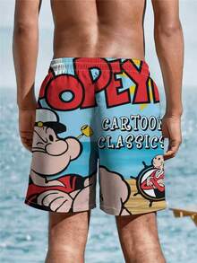 Men's Sailor Pattern Beach Shorts - Lightweight Quick-Dry Vintage Cartoon Print, Machine Washable For Pool & Holiday - Retro Comic Design, Casual Style Summer Swimwear, Poolside Leisure - Multicolor - View 2