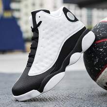 Men's Premium Leather Basketball Shoes, Couple Exclusive Wave Sole Basketball Trainers, Matching Couple Shoes - 黑白 - 查看 3