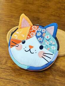 1 PC 3D Cat-Shaped Pencil Case Suitable For, Office & Travel - Portable Patchwork Organizer With Adorable Kitten Design, Compact Holder For Pens, Markers, Colleagues & Students - Stylish Desk Accessory For Daily Commute Storage - Multicolor - View 10
