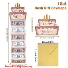 Pink & Gold Cake Folding Paper Money Card, Birthday Party Surprise Gift Card - View 2
