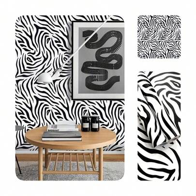 1 Roll Classic Zebra Pattern Self-Adhesive Wallpaper, PVC, Easy To Tear Off, Removable, Non-Damaging, Waterproof, Stain-Resistant, Suitable For Bedroom, Living Room, Bathroom, Cabinet, Backsplash, 45CM*100/300/500CM