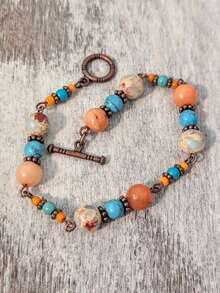 2件套时尚经典金属天然石多色蝴蝶串珠耳环及吊坠，女士休闲日常派对配饰 - 彩色 - 查看 10