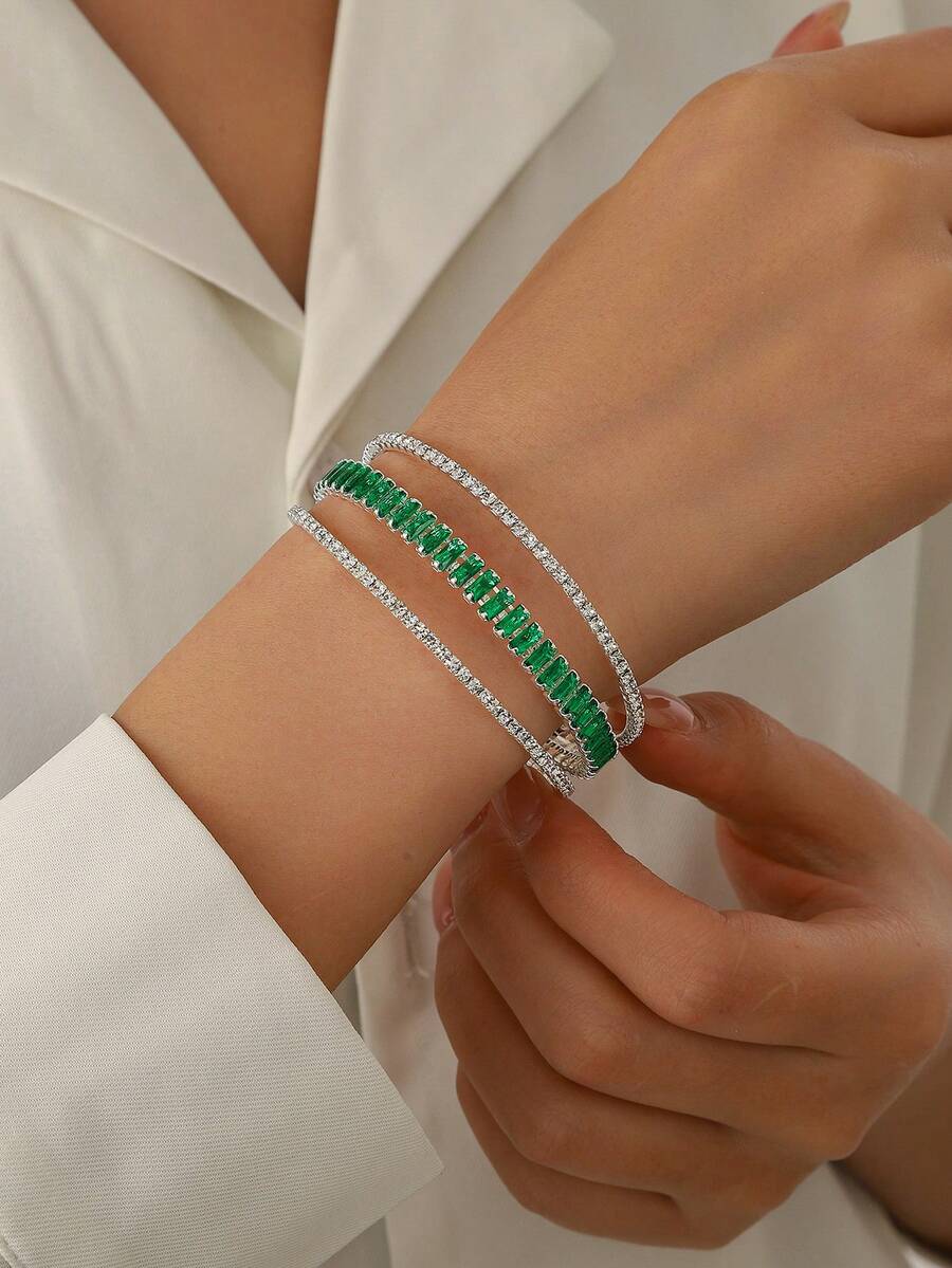 1 pieza Anillo abierto con forma de corazón de circonita cúbica de moda, adecuado para el uso diario de las mujeres - Verde - Ver 1