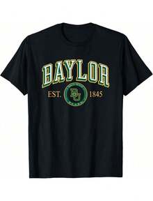 Casual Women's Black Baylor University Regular Knitted Short Sleeve Round Neck T-Shirt With Slight Stretch Fabric - 黑色 - 查看 1
