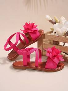 1 đôi dép xăng đan cho bé gái, phong cách công chúa hoa mới, thiết kế quai chun, đế mềm, giày đi biển thường ngày mùa hè cho bé gái - Hồng - Xem 5