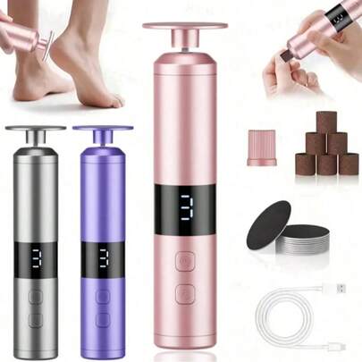 Máy mài gót chân điện điều chỉnh được tích hợp kìm cắt móng và đánh bóng móng, máy mài gót chân sạc điện loại C với màn hình LCD, pin 1800mAh, đĩa mài 42mm và máy mài móng 2 trong 1, 3 tốc độ, 16 đầu thay thế, thiết kế công thái học cho chân, tay và móng, dụng cụ làm đẹp đa chức năng.