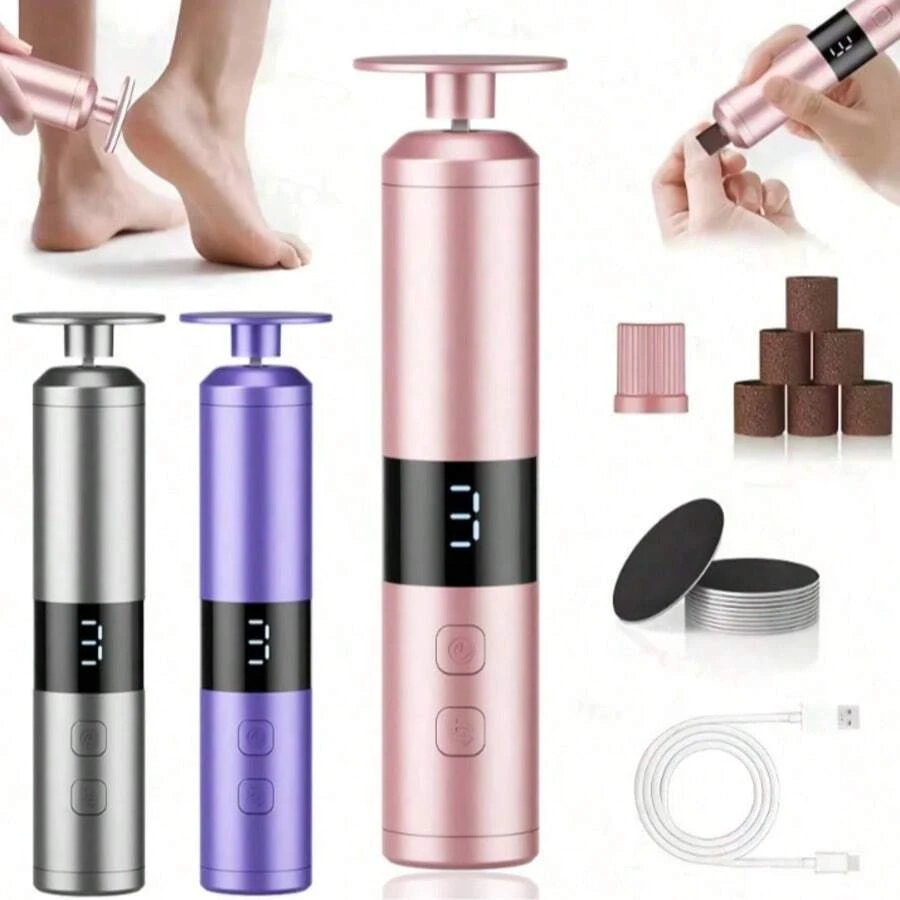 Máy mài gót chân điện điều chỉnh được tích hợp kìm cắt móng và đánh bóng móng, máy mài gót chân sạc điện loại C với màn hình LCD, pin 1800mAh, đĩa mài 42mm và máy mài móng 2 trong 1, 3 tốc độ, 16 đầu thay thế, thiết kế công thái học cho chân, tay và móng, dụng cụ làm đẹp đa chức năng.