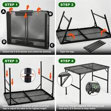 Luminpool Grill Table For Outside,Lightweight Aluminum Folding Portable Metal Mesh Outdoor Grill Table For Camping Cooking BBQ RV Picnic (Black) - Black 90cm - View 5