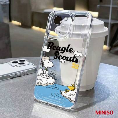  Funda de teléfono de TPU transparente con diseño de Snoopy Beagle Scouts de MINISO para iPhone 17/17 Pro/17 Pro Max/17 Air/16/15/14/13/12/11/Serie X, Funda para iPhone 17 Pro Max, Funda para iPhone 17 Pro, Funda para iPhone 17, Regalos navideños para la novia