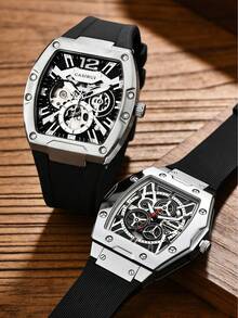 GUANQIN 1只男士硅胶表带镂空表盘时尚商务奢华运动经典休闲腕表，适合复活节、万圣节、圣诞节、父亲节、生日、返校季、节日、情人节、约会、商务、日常佩戴、送礼、音乐节、婚礼季等场合。 - 均碼 - 查看 4