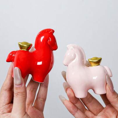 1pc New Mini Tang Dynasty Horse Tea Pet Decor, Tea Ceremony Accessory, Desktop Display, Vintage Painted Ornament For Home