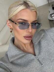New Unisex Rectangular Frameless Precision-Carved Metal Fashion Glasses, Versatile Elegant Glasses Suitable For Daily Life, Street Photography, Commuting And Traveling - Multicolor - View 8