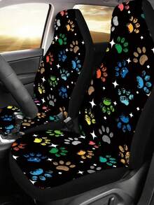 1pc Creative Colorful Dog Paw Print Car Seat Cover, Breathable Icy Silk Fabric, Soft & Comfortable, Suitable For Summer, Car Interior Decor & Protection, Accessories For Cars, Fit For Women, Universal Front Seat Cover For Sedan, SUV And Van - Multicolor - View 2