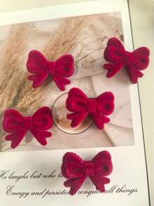 10 piezas Clips para el cabello con lazos rojos pequeños y atractivos de estilo de moda para niñas, pasadores de pelo elegantes y retro para el flequillo - Rojo - Ver 4