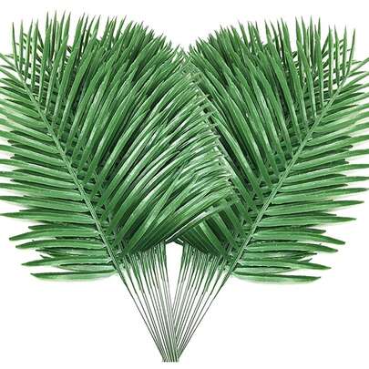 10pcs - 14.5 Inch Artificial Palm Leaves, Fake Palm Leaves, Outdoor Decor, Garden Decor, Large Green Faux Tropical Palm Leaves. Ideal For Summer Decoration, Palm Fronds, Weddings, Birthdays, Room Decor, Home Decor, Party Decorations Green Plants, Hawaiian And Jungle Beach Theme Parties, Graduation Gifts, Artificial Plants.