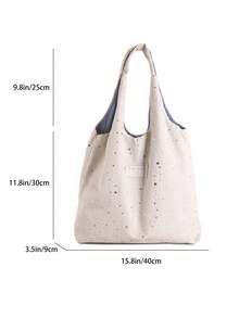 1pc Women's Contrast Color Nylon Shoulder Tote Bag, Fashion Large Capacity 5-Star Decor, Suitable For Shopping, Vacation, Travel - Beige - View 3