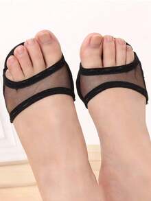 4 Pairs Forefoot Pads Half Toe Socks, Women Invisible Sandal Socks Non-Slip Thin Lace Socks - Black - View 2
