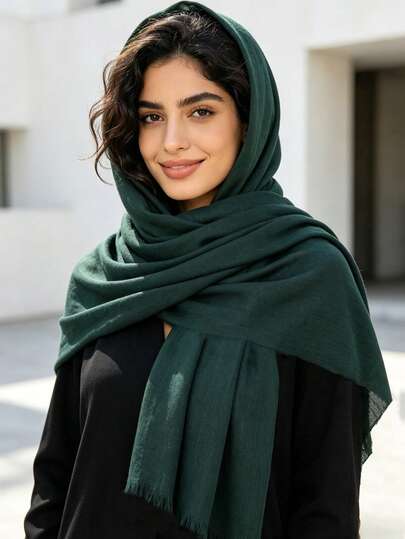 1pc New Minimalist Fashion Classic Versatile Soft Sunscreen Shawl, Suitable For Daily Wear, Multifunctional Polyester Material Bamboo Pattern Tassel Rectangular Women Scarf, Hijab, Shawl