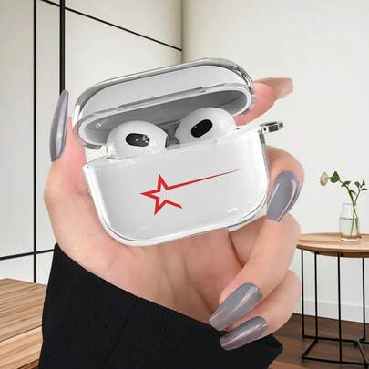 Estuche transparente para auriculares con patrón de estallido de estrella de meteoro rojo, de moda y versátil, adecuado para AirPods2/3/4/Pro/Pro2/Pro3, ideal como regalo de cumpleaños u ocasión festiva para familiares, amigos y usted mismo