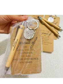 12pcs Bamboo Ballpoint Pens & Inspirational Notebook With Keychain Set - J-Multicolor - View 3