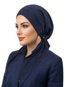 1pc Fashion Striped Rhinestone Headscarf Cap, Muslim Women Versatile Curved Turban Hat - Solid Color - View 14