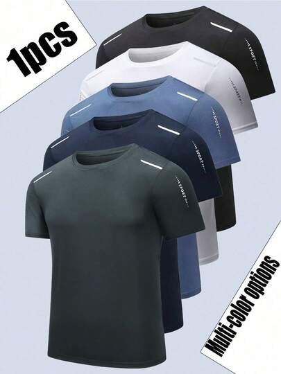 男士运动T恤，适合运动、健身、户外休闲穿着，时尚印花，夏季款