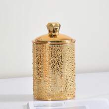 1 Luxurious Ceramic Storage Jar With A White And Gold Pattern (With Lid), Featuring Embossed Dot Design Decorations. The Jar Is Suitable For Storing Tea, Sweets, And Snacks And Can Be Used In The Kitchen/Bathroom. - View 7