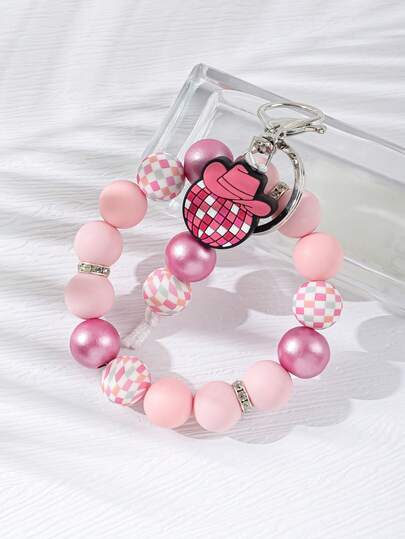1pc Retro Color Block Beaded Keychain, Silicone Bead Bracelet With Bow Decor, Can Hang On Keys, Bags, Fashionable Wrist Accessory And Practical Storage Item, Ideal For Fashion Enthusiasts