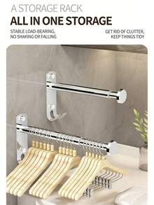 No-Drill Stainless Steel Hanger Organizer – Wall-Mounted Clothes Hanger Storage Rack,Made Of Thickened Stainless Steel With Strong Load-Bearing Capacity, Features A Telescopic Design. Easy To Install, Waterproof And Rust-Proof, Ideal For Organizing Hangers, Clothes, And Small Items In Balconies, Closets, And Bathrooms. - Multicolor - View 8