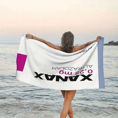 1 Khăn tắm biển Xanax nhanh khô - Mềm mại, thấm hút tốt, nhẹ, họa tiết "HELLO Xanax" màu xanh dương và trắng - Hoàn hảo cho du lịch, cắm trại, lướt sóng và các vật dụng cần thiết trên bãi biển - Chăn trải cát biển cỡ lớn - Chăn khăn tắm thấm hút tốt.