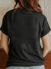 Camiseta Vintage con Estampado de Maestra - Camiseta Casual de Cuello Redondo y Manga Corta para Mujer, de Fibra de Poliéster Transpirable, Adecuada para Primavera y Verano, Camiseta Casual - Negro - Ver 3