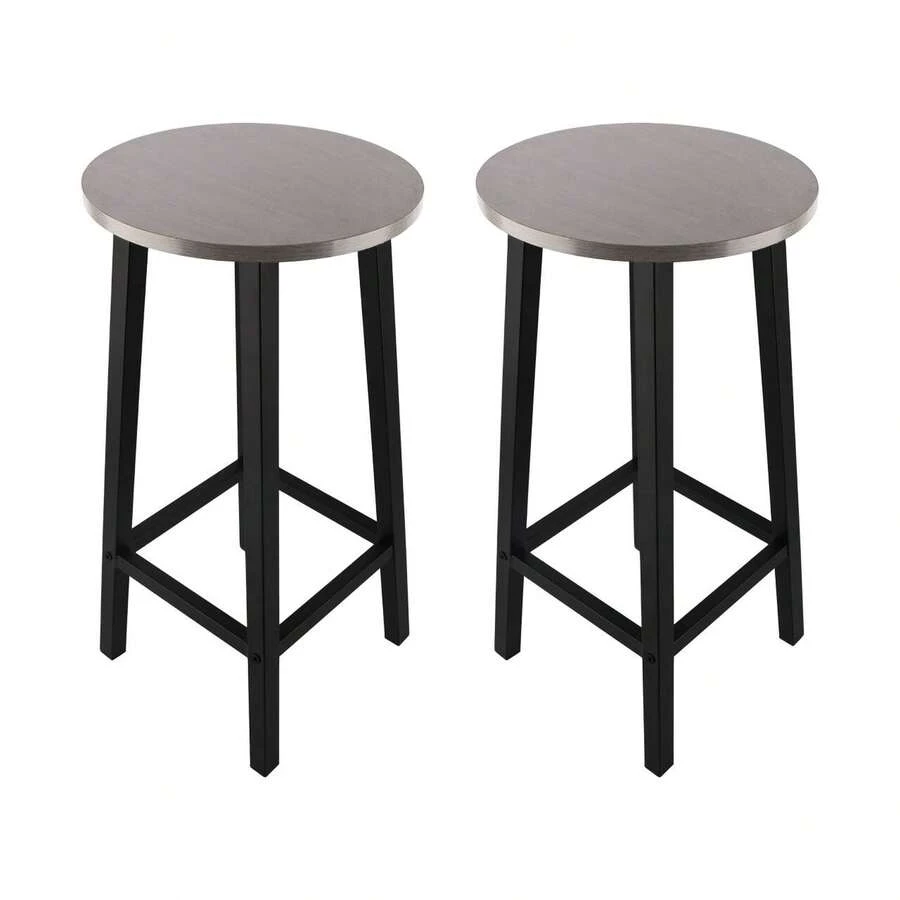 Set Of 2 Wooden Bar Stools Comfortable Warm Premium Quality Kitchen Home Décor - 灰色 - 查看 1