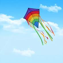 1 Vibrant Rainbow Diamond Kite - Durable Polyester Fiber With Colorful Tassels, Perfect For The Beach, Park, And Outdoor Entertainment - Purple/Red/Yellow, Beach Accessory - 1 - View 8