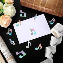 500pcs Holographic Laser Music Symbol Graffiti Roll Stickers, Large 3.8cm Asymmetrical Shape Gold Shiny Ukulele & Musical Instruments Decorative Stickers For Envelopes, Magazines, Phone Cases, Water Bottles, Laptops, Helmets, Scrapbooks, DIY Decor, Holiday Party Gift Wrapping - Laser Musical Symbols - View 3