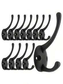 1/3/5/10pcs Black Metal Wall Hooks, Vintage Double Hooks Heavy Duty Door Hooks, Suitable For Hanging Towels, Hats, Keys, Cabinets, Bags, Nail Racks, Key Racks, Floating Shelves, Storage Racks, Suitable For Christmas Decoration, Applicable To Bedroom, Hanging Hooks, Wall-Mounted Racks, Wall Hooks, Key Racks, Wall-Mounted Key Racks, Key Hooks - Black - View 1