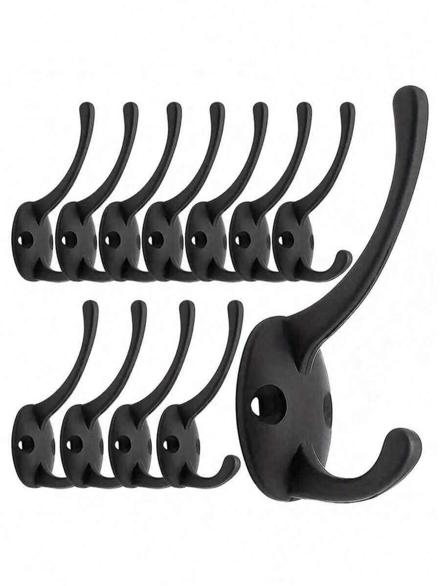 1/3/5/10pcs Black Metal Wall Hooks, Vintage Double Hooks Heavy Duty Door Hooks, Suitable For Hanging Towels, Hats, Keys, Cabinets, Bags, Nail Racks, Key Racks, Floating Shelves, Storage Racks, Suitable For Christmas Decoration, Applicable To Bedroom, Hanging Hooks, Wall-Mounted Racks, Wall Hooks, Key Racks, Wall-Mounted Key Racks, Key Hooks - Black - View 1