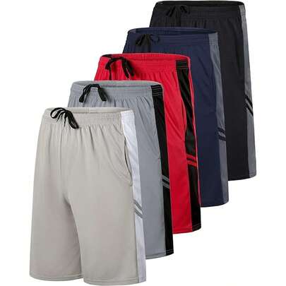 (5-Pack) Men's Active Athletic Moisture Wicking Performance Shorts Regular Fit