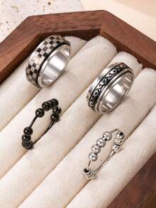 Bộ 4 chiếc nhẫn thép không gỉ kiểu Âu và Mỹ, bộ nhẫn đính hạt đen trắng ngọt ngào và cá tính, nhẫn đeo hàng ngày thời trang, quà tặng. - Nhiều màu - Xem 7