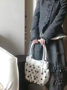 Korean Niche Design Motorcycle Bag, Retro Polka Dot Versatile Fashionable Minimalist Sexy Lady Underarm Shoulder Bag, Stylish For Commuting, Going Out, Daily Work - White - View 4