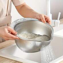 1pc Commercial Grade Stainless Steel Colander Basket - Large 5.5 Quart Heavy Duty Food Strainer Basket, Rust-Resistant, Dishwasher, Suitable For Pasta, Vegetables, Fruits - Home And Restaurant Kitchen Tool, Catering Supplies | Commercial Grade Kitchen Goods | Rust-Proof Material, Pasta Drainer - Multicolor - View 5