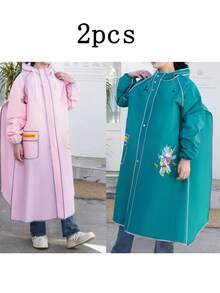 儿童连帽雨衣，男女童校服雨衣，小学/初中学生雨衣，带背包收纳空间，简约可爱设计 - 多色 - 查看 17