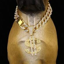 Kalung Anjing Peliharaan Gaya Hip Hop, Terbuat dari Paduan Seng dengan Hiasan Batu Permata Berkilau, Dipadukan dengan Liontin Uang Kertas Besar, Aksesori Gaya Hip Hop yang Keren, Cocok untuk Pemakaian Sehari-hari atau Festival - MultiWarna - View 3