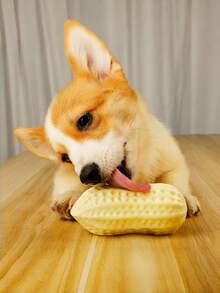 1pc Dog Chew Toy, Durable Squeaky Peanut Shaped Toy For Medium & Large Dogs, Corgi & Bulldog, Cute Plush Chew Toy For Dogs To Relieve Boredom, Durable & Tear-Resistant - Champagne - View 7