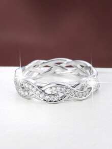 1pc Soft Line Swirling Floral Design Cubic Zirconia Inlaid Women's Ring - Multicolor - View 8