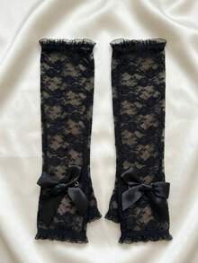 1 Pair 14-16Y Girls' Long Bow Lace Fingerless Gloves, White Lace Gloves, Suitable For First Communion, Communion Gifts, Holy Communion, Communion Keepsake, Suitable For Girl And Girls, Applicable For Wedding, Celebration, Flower Girl, Dance Performance, Birthday Party Princess Photo Props, Suitable For Bride, Evening Gown, Prom - 1Pair - View 13