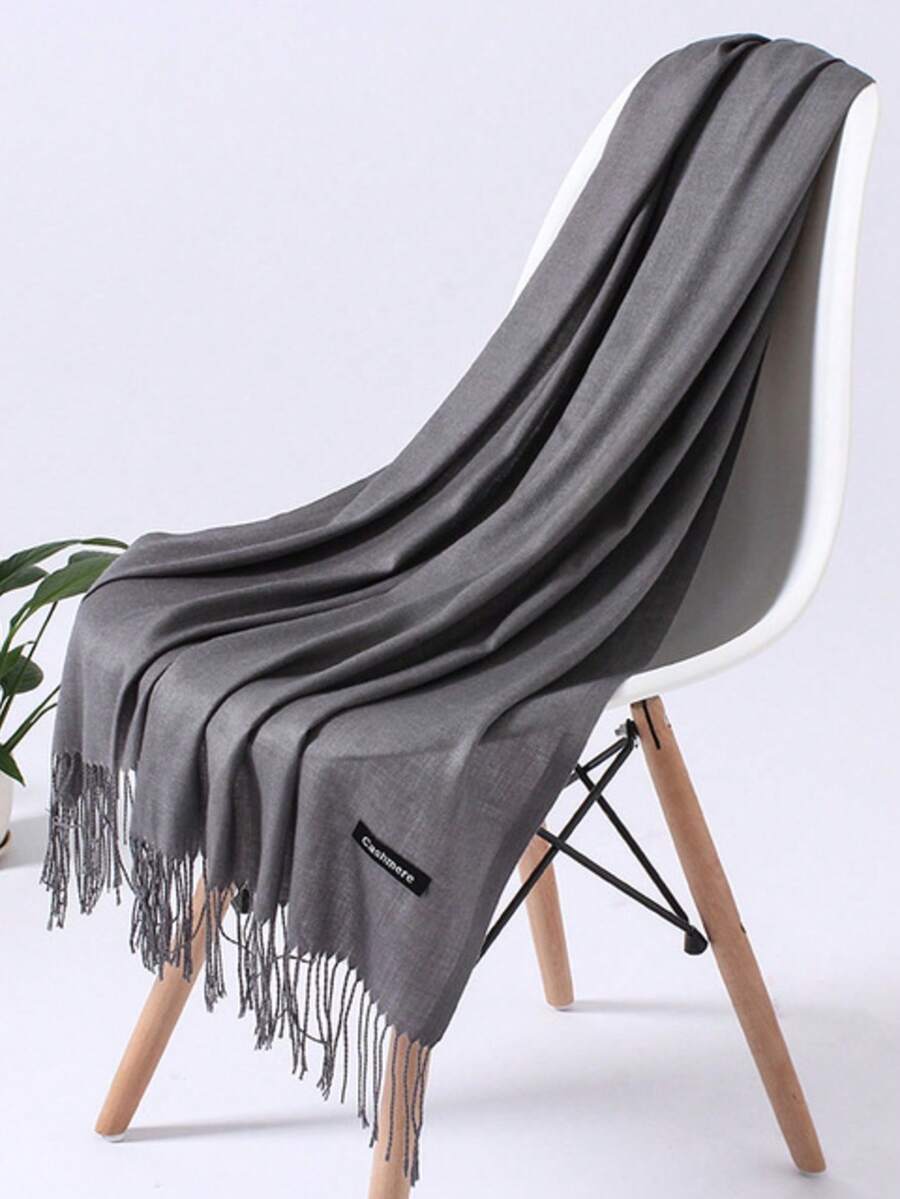 1pc Outdoor Classic Solid Color Shawl Lightweight Scarf, For Air-Conditioned Rooms, Extra Large Size Scarf Keeps Warm - Grey - View 1