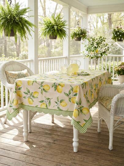 1 Piece Watercolor Lemon Print Round & Rectangle Tablecloth, Fresh Mediterranean Style Polyester Waterproof Stain Resistant Washable Reusable Spring Summer Tablecloth For Home Decor, Kitchen Wedding, Wedding Table, Centrepiece Room Decor, Vintage Decor, Spring Summer Garden Tea Party, Outdoor Patio Picnic, Lemon Themed Party, Dining Room Decor